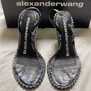 Authentic Alexander Wang, Size 36 Studded Blue and Black Snake Skin Heels